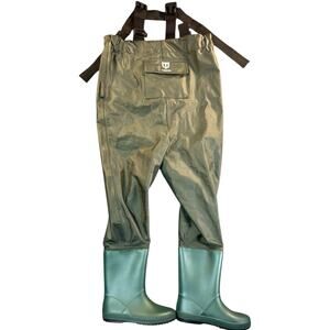 Tidwe Youth Boys Fishing Waders Size 6/7 Green Waterproof Chest Waders w Boots
